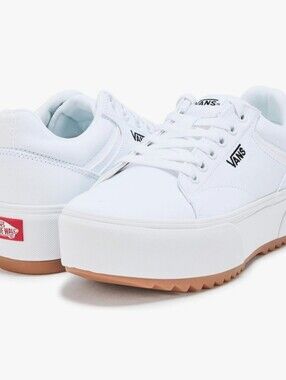 Vans White Platform Canvas Sneakers with Gum Outsole